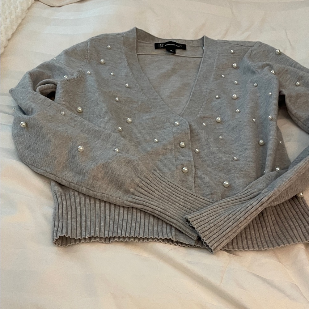 INC Gray Pearl-Embellished Women's Sweater